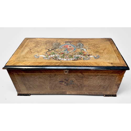 347 - A large late 19th century Swiss walnut music box, by B.H. Abrahams, Ste Croix, Switzerland, with 11i... 