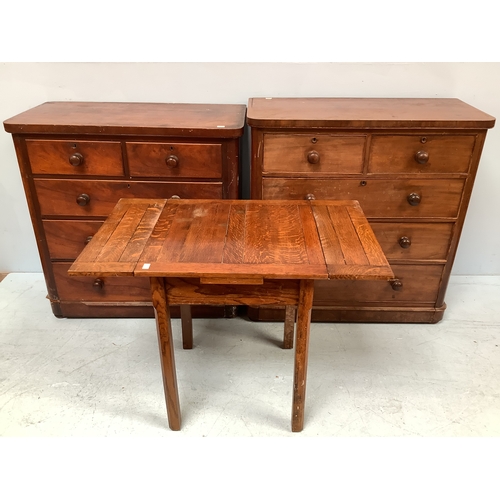 349 - Two Victorian mahogany chest of drawers, two short over three long drawers with turned wooden handle... 