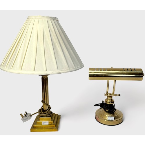 282 - A 20th Century Tiffany-style table lamp, square pyramid shaped, coloured glass and lead shade, raise... 