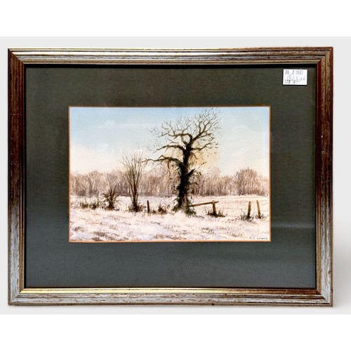 298 - Five various paintings including two winter country landscape studies with trees and fields, one sig... 