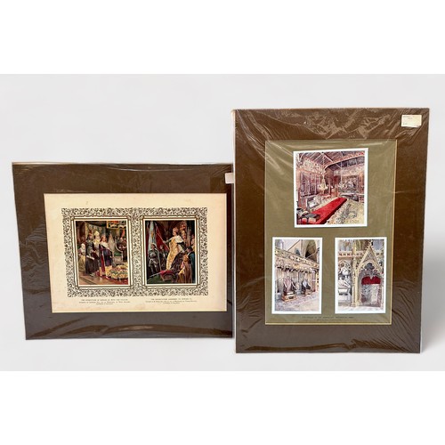 310 - Various mounted but unframed Victorian prints, together with a a cigarette card colletion of 50 'Fil... 