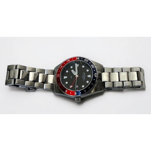 99 - A gents Rotary GMT quartz wristwatch, the black enamel dial with applied dot markers denoting hours ... 