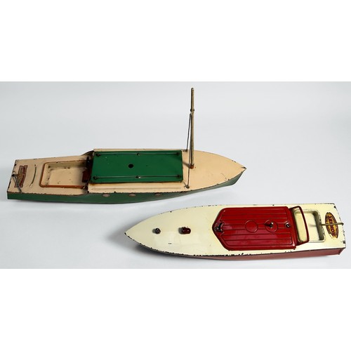 563 - Two unboxed 1930s Meccano Hornby Speed Boat tin-plate clockwork boats, comprising, no. 2 ‘Swift’, re... 