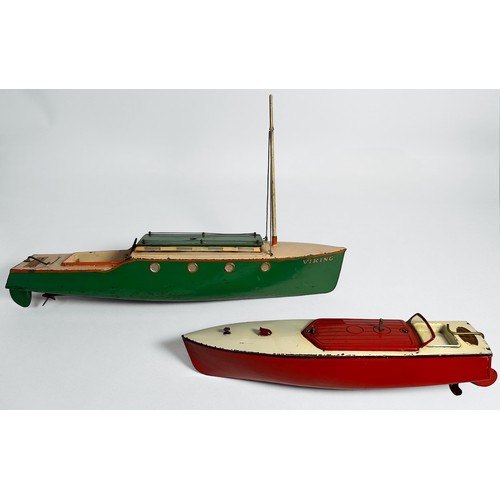 563 - Two unboxed 1930s Meccano Hornby Speed Boat tin-plate clockwork boats, comprising, no. 2 ‘Swift’, re... 