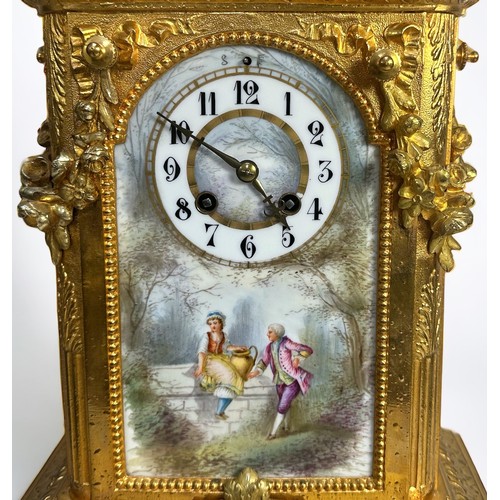 277 - A late 19th century French three-piece gilt-bronze and gilt-metal clock garniture by Brunfaut, the w... 