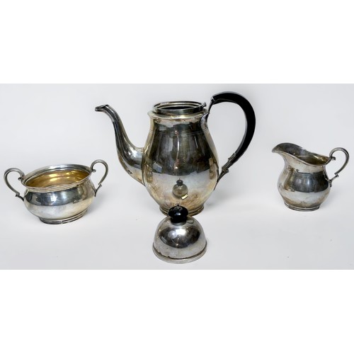 67 - A George VI silver three-piece coffee set of plain design by S. Blackensee & Son Ltd, Chester, 1938,... 