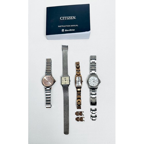 113 - Four assorted ladies stainless steel wristwatches including two Citizen examples and a Victorinox et... 