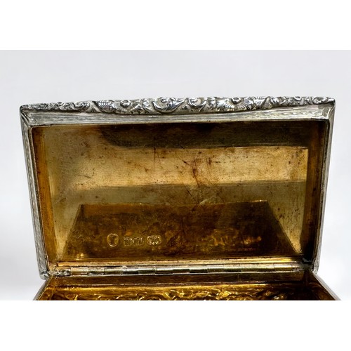 80 - An early Victorian silver snuff box by Nathaniel Mills, of rectangular form with hinged cover, the t... 