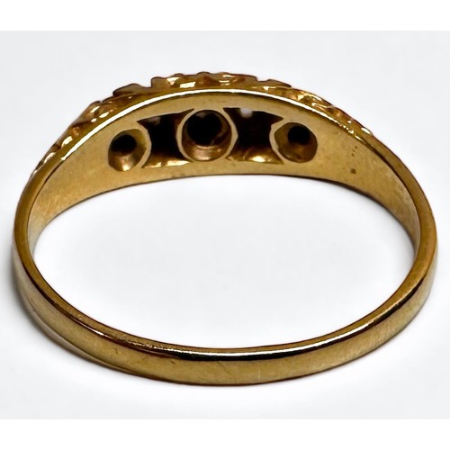 183 - An 18ct yellow gold gypsy style ring, set with 5 x old-cut diamonds, ring weighs 2.6 grams.