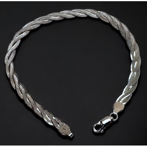 172 - A 9ct white gold flat snake link necklace, with matching bracelet, total weight 11.5 grams.