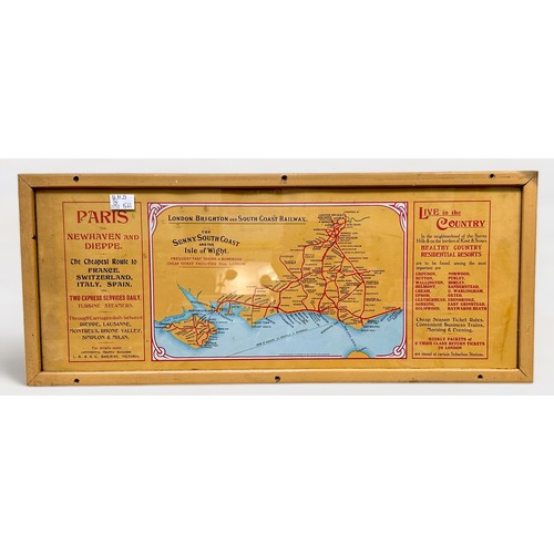 443 - Three framed carriage posters depicting Southern Railway lines and connections maps, comprising, Lon... 