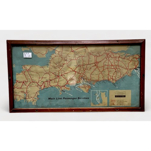 443 - Three framed carriage posters depicting Southern Railway lines and connections maps, comprising, Lon... 