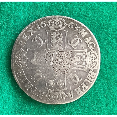 246 - King Charles II silver crown, dated 1663 – probably around fine condition BUT please note that someo... 