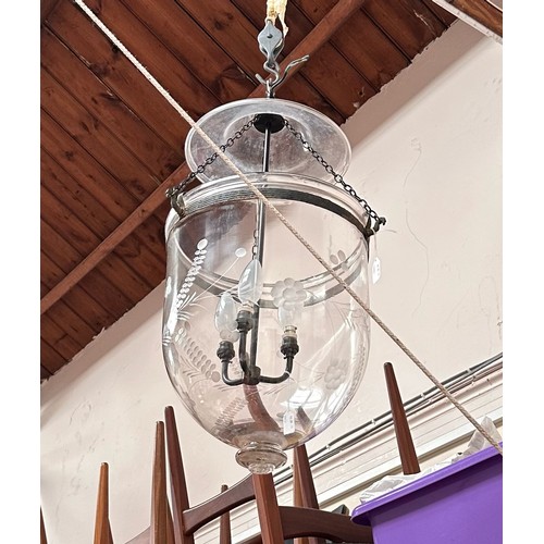 291 - A pair of late 19th century bell jar lanterns manufactured by S&C Bishop England, the hand blown gla... 