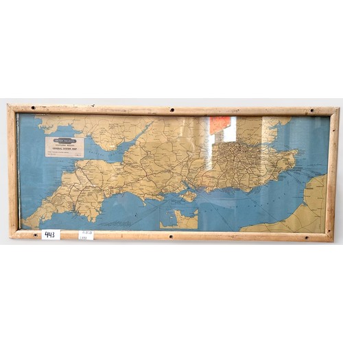 443 - Three framed carriage posters depicting Southern Railway lines and connections maps, comprising, Lon... 