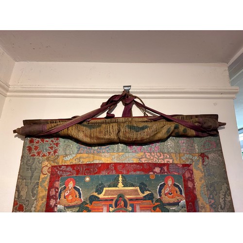 47 - A 19th Century Tibetan Thangka, (hanging prayer flag scroll) painted with central figure of Buddha s... 