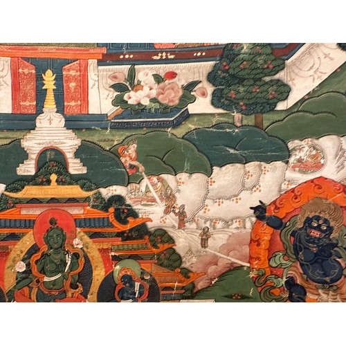 47 - A 19th Century Tibetan Thangka, (hanging prayer flag scroll) painted with central figure of Buddha s... 