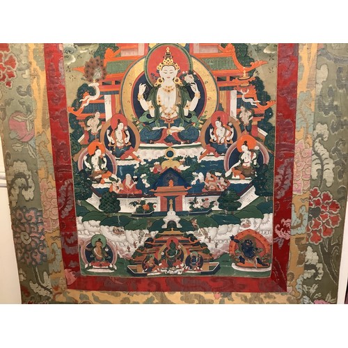 47 - A 19th Century Tibetan Thangka, (hanging prayer flag scroll) painted with central figure of Buddha s... 