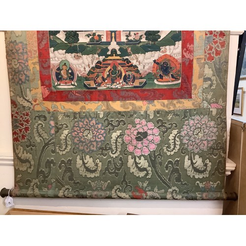 47 - A 19th Century Tibetan Thangka, (hanging prayer flag scroll) painted with central figure of Buddha s... 