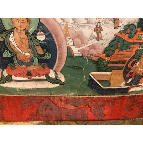 47 - A 19th Century Tibetan Thangka, (hanging prayer flag scroll) painted with central figure of Buddha s... 