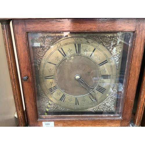 280 - A early 18th century 30-hour Longcase clock, with brass dial, chapter ring and pierced spandrels, oa... 