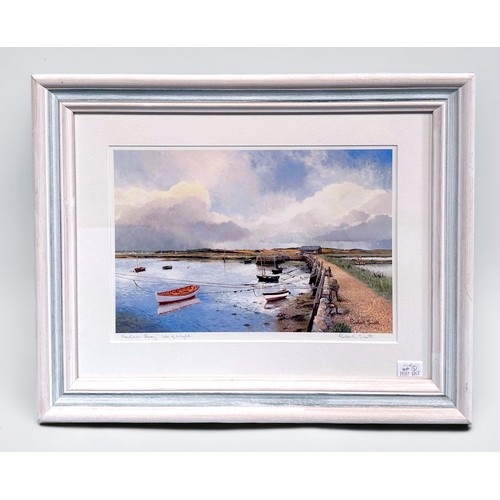 335 - Robert Scott (contemporary), 'Newtown Quay, Isle of Wight,' a pair of coloured prints, signed and ti... 