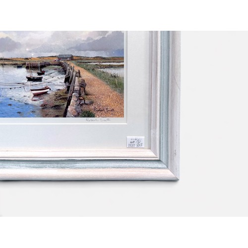 335 - Robert Scott (contemporary), 'Newtown Quay, Isle of Wight,' a pair of coloured prints, signed and ti... 