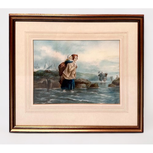 341 - Style of Samuel Prout.  Figure with shipwrecked boat shack on the shore, 19th century, watercolour o... 