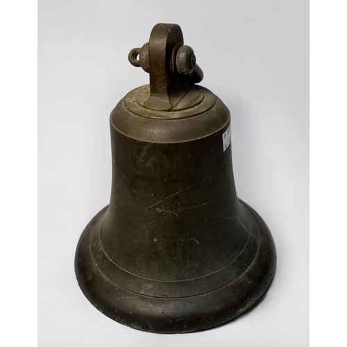 417 - A Cast bronze ship's bell with clapper and iron suspension loop, 27cm high