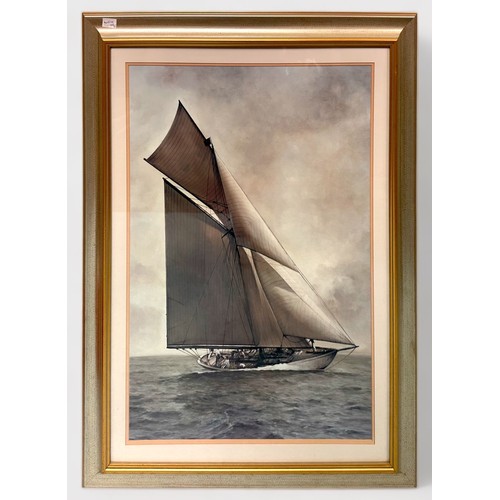 329 - Beken & Sons of Cowes, monochrome large portrait of the Gaff-Rigged Cutter yacht Satanita racing of ... 