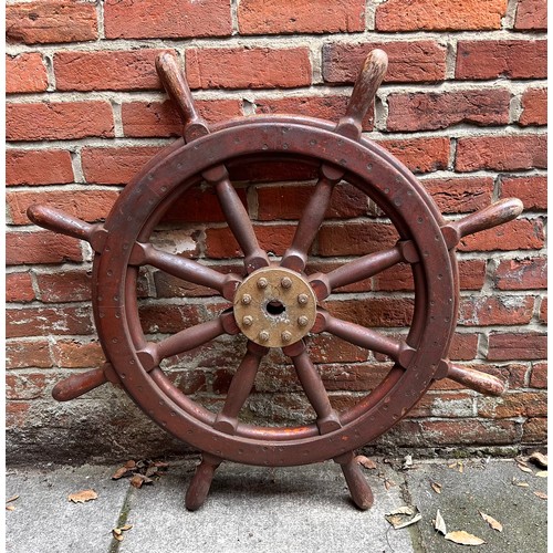 443 - A wooden ships wheel with metal central hub, 100cm diameter, taken from the tugboat Abbria in 2008, ... 