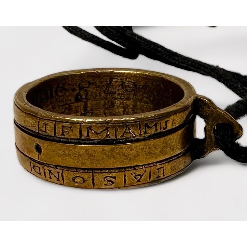 449 - A Brass portable sundial ring after Johannes Thon, inscribed IO · H · S ·THON · ANNO · 1721 and the ... 