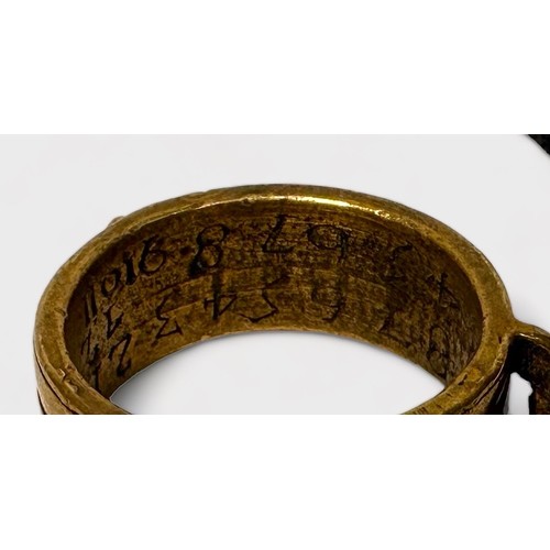 449 - A Brass portable sundial ring after Johannes Thon, inscribed IO · H · S ·THON · ANNO · 1721 and the ... 