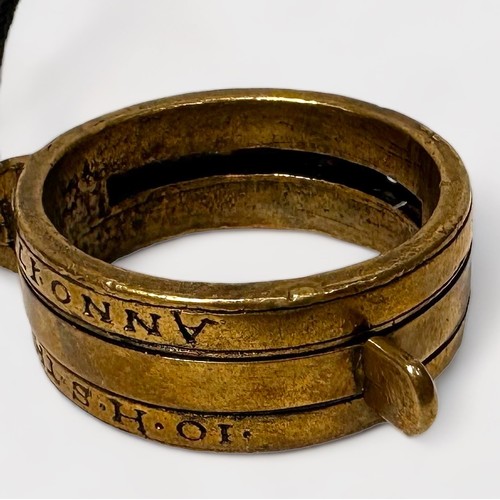 449 - A Brass portable sundial ring after Johannes Thon, inscribed IO · H · S ·THON · ANNO · 1721 and the ... 