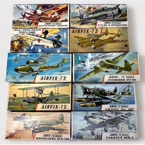 254 - A collection of twelve boxed Airfix-72 plastic Military Aircraft Kits, 1/72 scale, which also includ... 