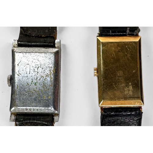 51 - A 14ct gold cased Para wristwatch, the rectangular dial with alternating batons and Arabic numerals ... 