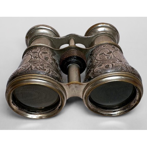 35 - A pair of Victorian sterling silver mounted binoculars, inscribed ‘Le Jockey Club’ to rim of lenses,... 