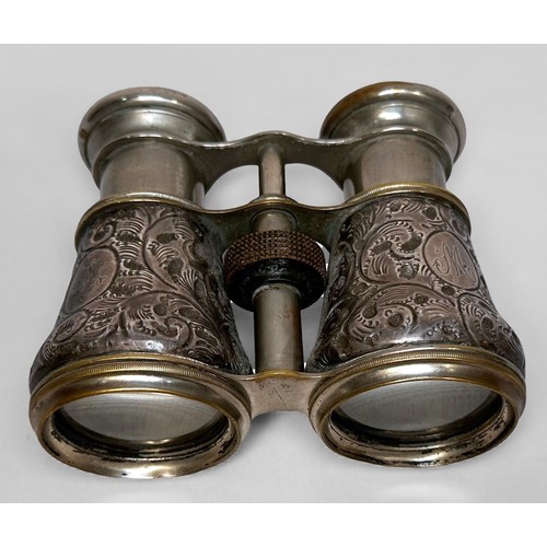 35 - A pair of Victorian sterling silver mounted binoculars, inscribed ‘Le Jockey Club’ to rim of lenses,... 