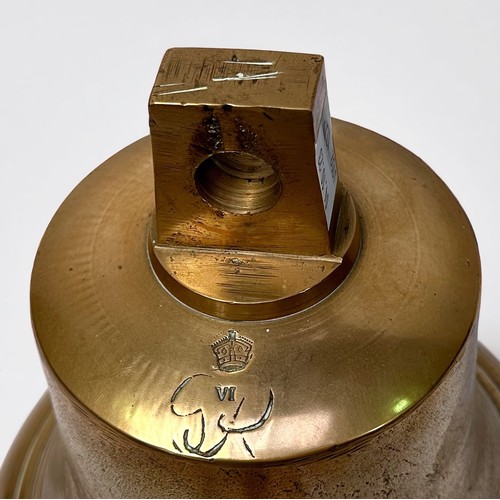 476 - A George VI Brass Bell, cast with crown & monogram, with clapper and plaited pull, 26cm high