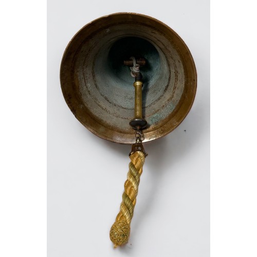 476 - A George VI Brass Bell, cast with crown & monogram, with clapper and plaited pull, 26cm high