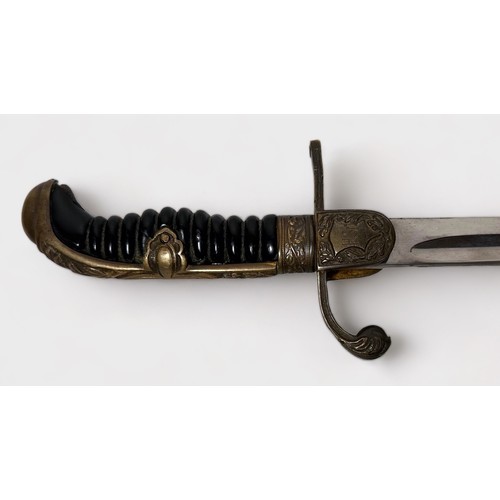 461 - A light calavry officer's sword, with 87cm curved blade with 3/4 fuller, brass hilt and knuckle gaur... 