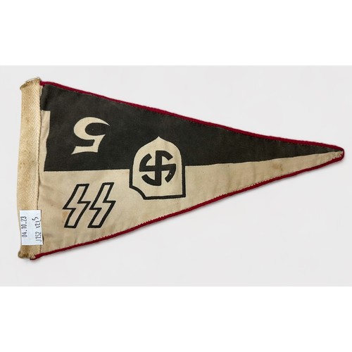 471 - Third Reich 5th SS Volunteer Division Langemarck car pennant, black and white printed with red pipin... 