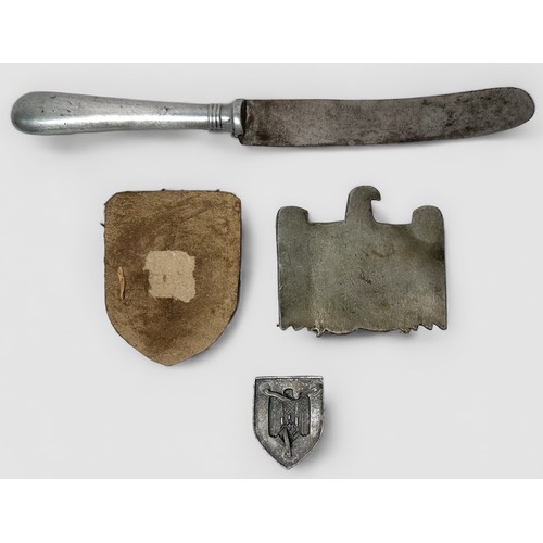 470 - Stalingrad Shield badge (Field), Reichsadler Shield Pith Helmet badge (pressed alloy), a cast alloy ... 