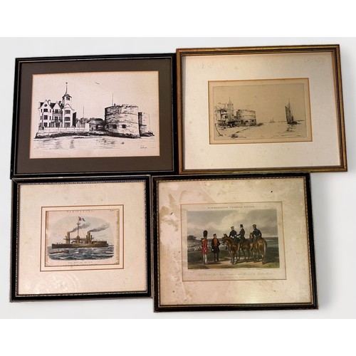 373 - Twenty-two various framed prints, mostly marine subjects and local topography, including some 18th c... 