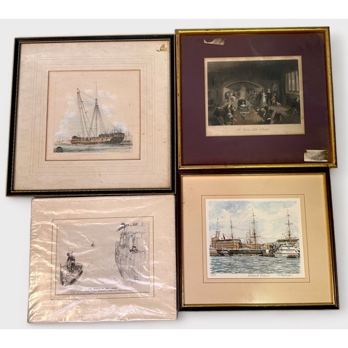 373 - Twenty-two various framed prints, mostly marine subjects and local topography, including some 18th c... 