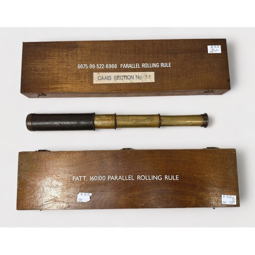 467 - A Dolland of London x15 magnification three-drawer brass telescope with leather-covered main tube, 4... 