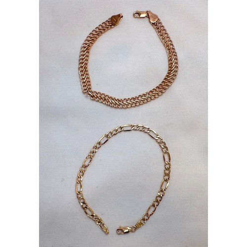 94 - Two 9ct yellow gold bracelets, together with two 9ct gold signet rings, (one broken), total weight 1... 