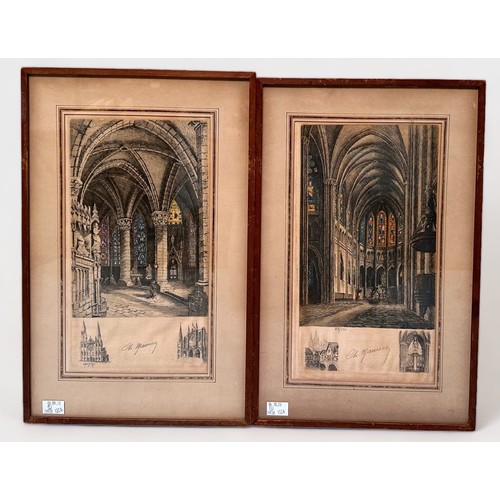 314 - Charles Maurice (19th Century), a pair of hand-coloured etchings depicting the interior of a Gothic ... 