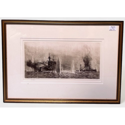 377 - After William L. Wyllie RA (1851-1931), four various WW1 Royal Naval scenes including Bombardment at... 