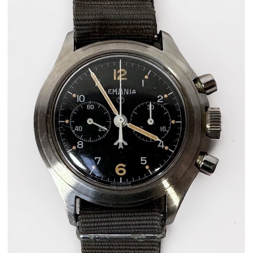 52 - A rare gents stainless steel British Royal Navy Lemania ‘Double Button’ chronograph wristwatch, date... 